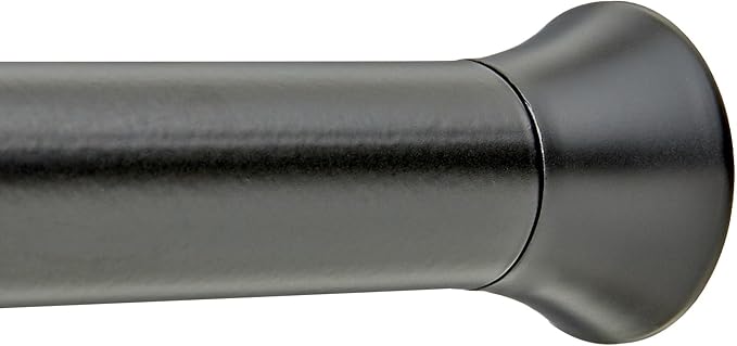 Amazon Basics Adjustable Sturdy Spring Tension Curtain Rod, No Drilling/No Holes, 36-54", Black, Classic Finial