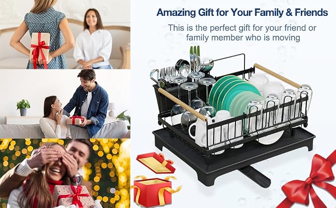 Dish Rack for Kitchen Rustproof Steel Dish Drying Rack for Kitchen Counter Anti-Rust Dish Strainer with Drainboard, Cup Holder, Utensil & Cutting Board Organizer, Heavy Duty Metal | Holds 12 Dishes, Drainboard Set, Cutlery Holder, Rust Resistant, Space...