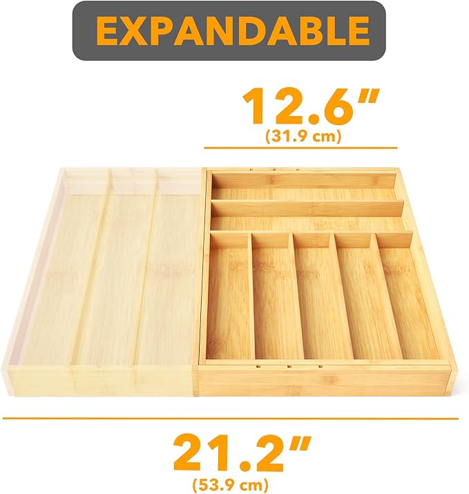 SpaceAid Bamboo Silverware Drawer Organizer with Labels, Kitchen Utensil Expandable Tray Holder Organizer for Flatware, Cutlery, Spoon and Knives Drawer Storage Organization (Natural, 10 Slots)