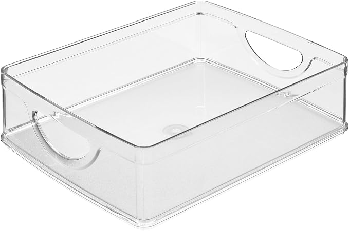 iDesign Plastic Stackable Pantry Bin, Set of 2, Clear | Storage Bin with Handles, For Cabinets or Fridge