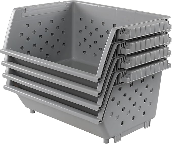 4 Pack Stackable Storage Basket, Large Stacking Baskets