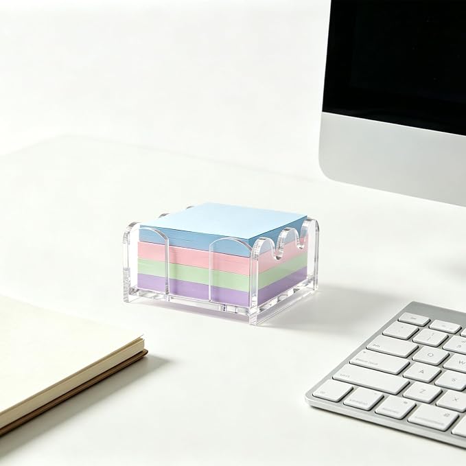 Penitue Acrylic Sticky Note Holder, Clear Holder Desk Organizer Notepad Dispenser for 3x3in Notes or Small Items for Classroom Dorm Room School Office Supplies Accessories