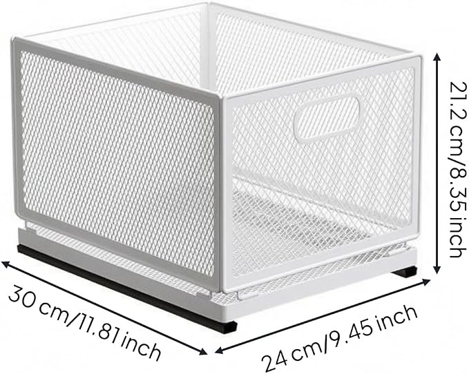 Pull-out Storage Basket Metal Frame Mesh Storage Basket Easy Access for Kitchen, Large Storage Basket 30cm Long With Slide Rail