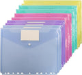 10 Pcs Plastic Envelopes A4 Letter Size | Plastic File Folders, Document Organizer with Label Pocket, 11 Ring Binder Pocket, Waterproof, School Office Home Supplies