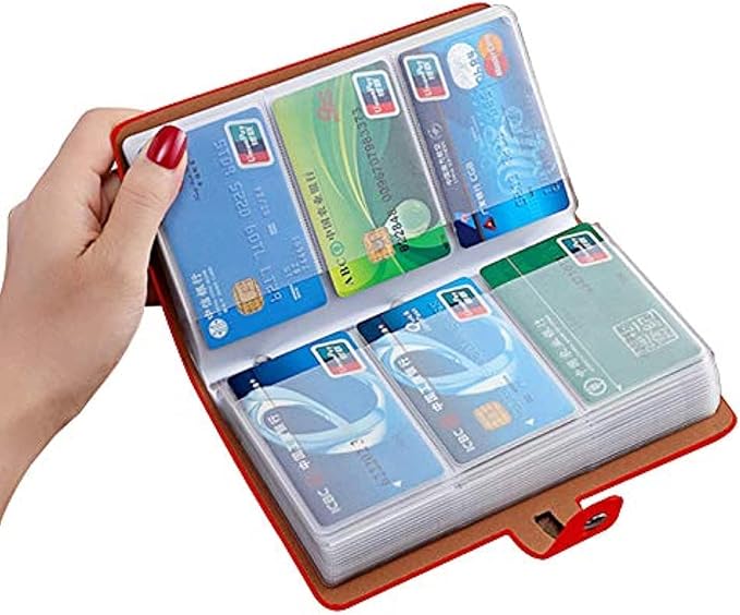 RFID Credit Card Holder, Leather Business Card Organizer with 96 Card Slots, Credit Card Case for Managing Your Different Cards and Important Documents to Prevent Loss or Damage (Red)