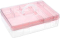 BTSKY 2-Tier Cute Bear Storage Box with Removable Divided Tray Portable Clear Plastic Art Craft Supply Organizer Stackable Home Office Supplies Storage Container for Pens Notes A4 papers etc (Pink)
