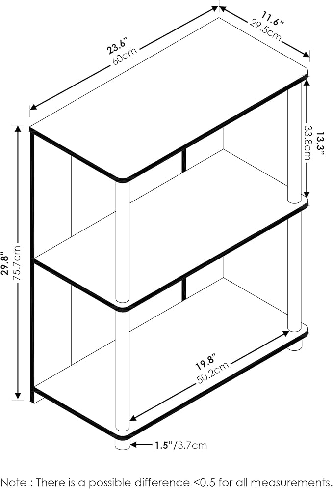 Furinno Jaya Simple Design 3-Tier Bookcase / Bookshelf / Display Rack with Stainless Steel Tubes, White Oak