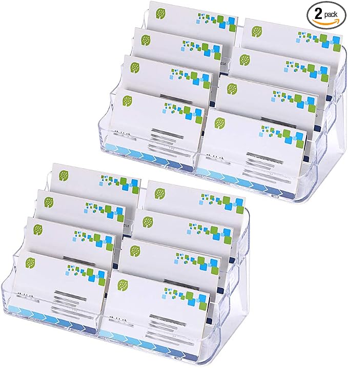 Hipiwe 2Pcs Acrylic Business Card Holder 8-Slot Desktop Card Display Stand | 4-Tier Clear Index Card Filling Display Holder for Reception Office and Countertops, Fits 480Pcs Business Cards