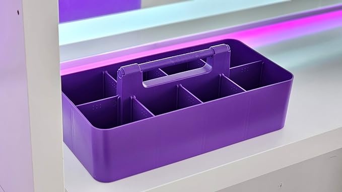 -Large Portable Caddy, DIY Dividers, 8 Compartments, School Office Supplies Home Business Organizer,Portable Basket with Handle Made in USA (3 PACK, Royal Purple)