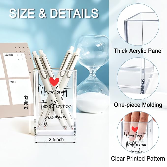 Never Forget The Difference You Make Acrylic Pencil Holder Cup, Farewell Retirement Thank You Gifts for Women Nurse Employee, Inspirational Pen Holder for Coworker Leader, Makeup Brushes Holder