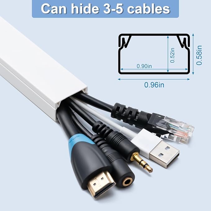 126in Cord Hider Kit, Cord Covers for Wires on Wall, Cable Hider Cord Organizer, Wire Hiders for TV on Wall, Cord Concealer, Cable Cover Wall Wire Management, 8X L15.7 W0.96 H0.58in, White