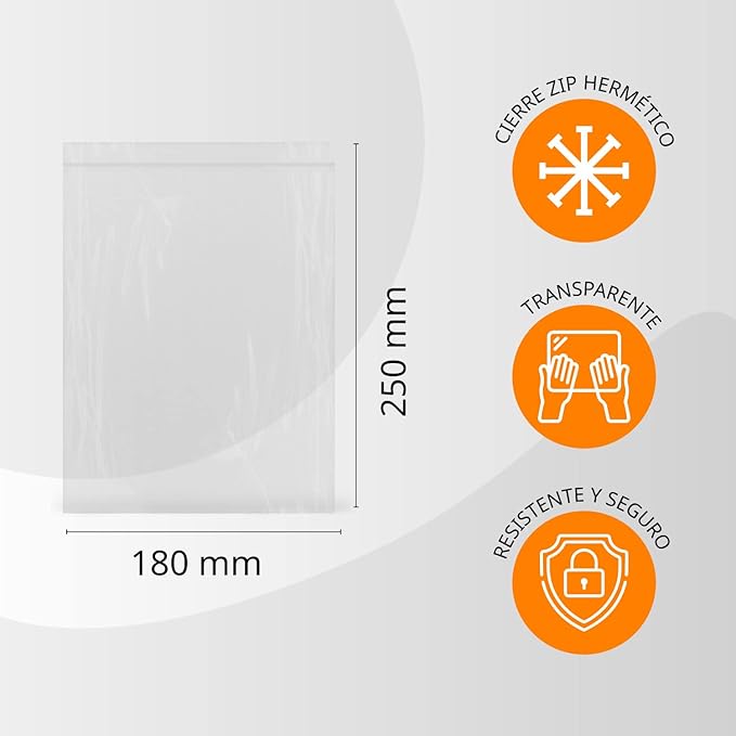 Transparent Plastic Airtight Seal Bags Ideal for Freezing Food, Document Storage, Reusable and Preserving Bags - Ofitury (300 Bags, 180 x 250 mm)