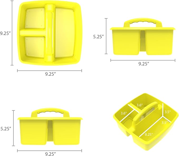 Storex 3-Compartment Small Caddy – Multipurpose Classroom Organizer with Handle, Yellow, 12-Pack (00950U06C)