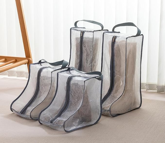 2 Set Black Edge Shoe Storage,Portable Short Boots Storage&Protector Bag | Protector Bag, Shoe Dust Bags & Sleeves for Travel,Clear Boots Cover, Shoes Packing Organizers for Adult Sneakers