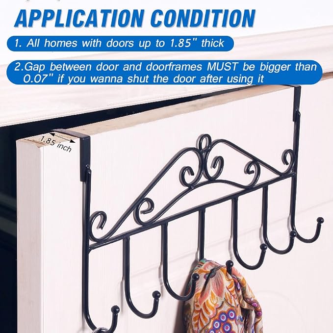 Over the Door Organizer, 2 Pack Door Hanger Hooks, Over Door Towel Coat Hanger, Back of Door Hooks for Hanging Clothes, Anti-Rust Overdoor Organizer with 7 Hooks for Bathroom Bedroom Hat Purse Robe