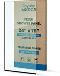 Royalty Fixed Shower Screen - 24" x 76" Frameless 3/8" Clear Tempered Glass Panel with Hardware - Easy Clean Smart Guard Coating - Minimalist Modern Design for Bathroom - Matte Black