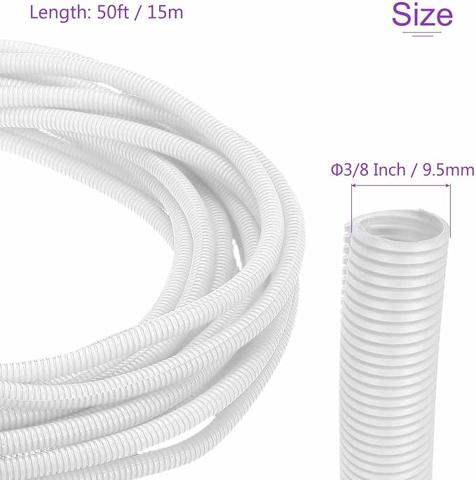 DMiotech 50ft Wire Loom Split Tubing 3/8 Inch(9.5mm) ID, Cord Protectors from Pet Flexible Conduit Cable Management for Office Home Garden, White