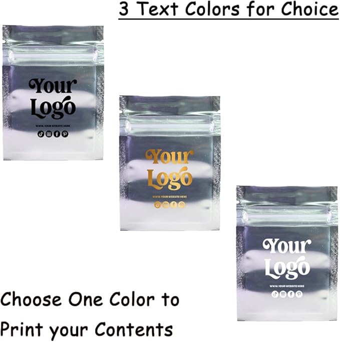 100PCS Customized Mylar Zipper Bags,Clear Front Resealable Packaging Pouches For Food Storage,Single Color Printing for Logo/Text/QR Code (Gold, 6.5 * 9CM/2.6"*3.5"-100PCS-One Color Print)