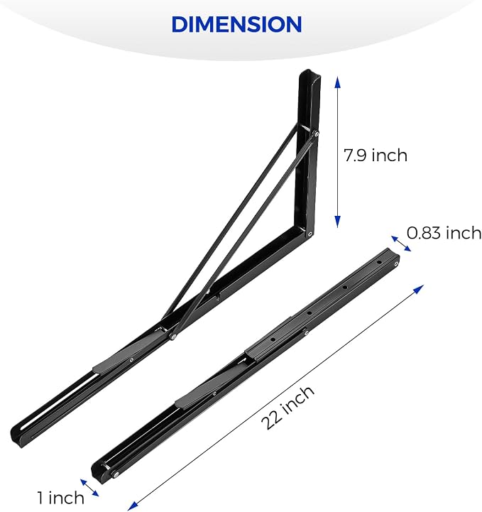 Ravinte Matte Black Folding Shelf Brackets, 22 Inch, 2 Pack | Collapsible Bracket Design, Table And Bench Support, Space-Saving Shelf Setup, For Worktops, Laundry Rooms, Garage Projects