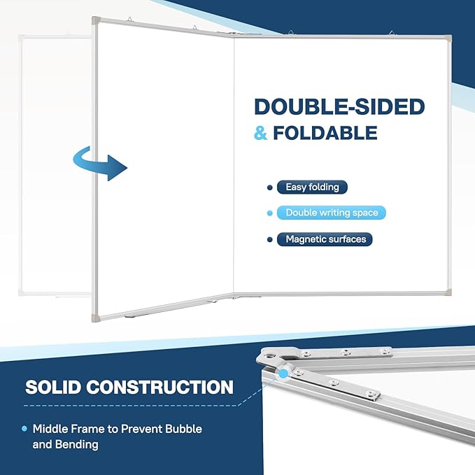 WALGLASS Large White Board Dry Erase Board, 60" x 48" Double-Sided Foldable Dry Erase Board for Wall, Magnetic Whiteboard for Office, Home, School, Kitchen