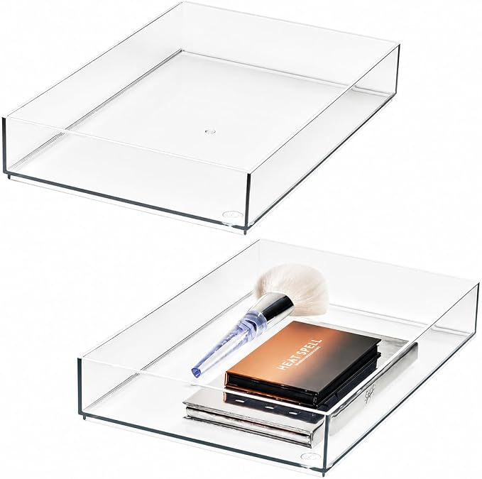 iDesign Makeup Drawer Organizer Tray for Vanity or Bathroom Countertop - Set of 2 - Clear