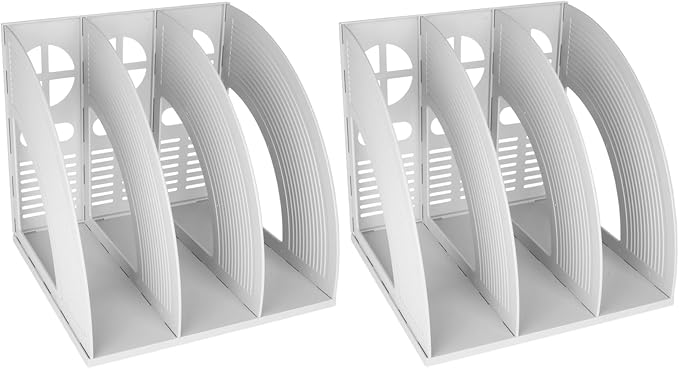 SAYEEC 2Pcs Magazine Holder Plastic File Sorter Binder Holder for Desk Folder Organizer Stand Book Shelf Dividers Vertical Filling Storage Rack Desktop Bookshelf Display Box for Office School (Grey)