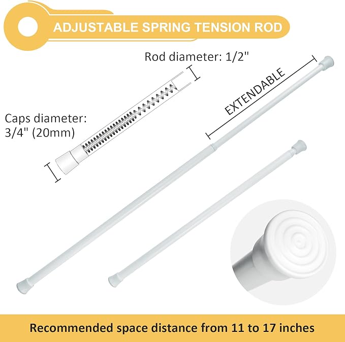 KXLife Spring Tension Curtain Rod Adjustable 11-17 Inch, 2Pcs, White | No Drilling, Expandable Spring Loaded, Suitable for Window, Sidelight, Kitchen and Small Spaces