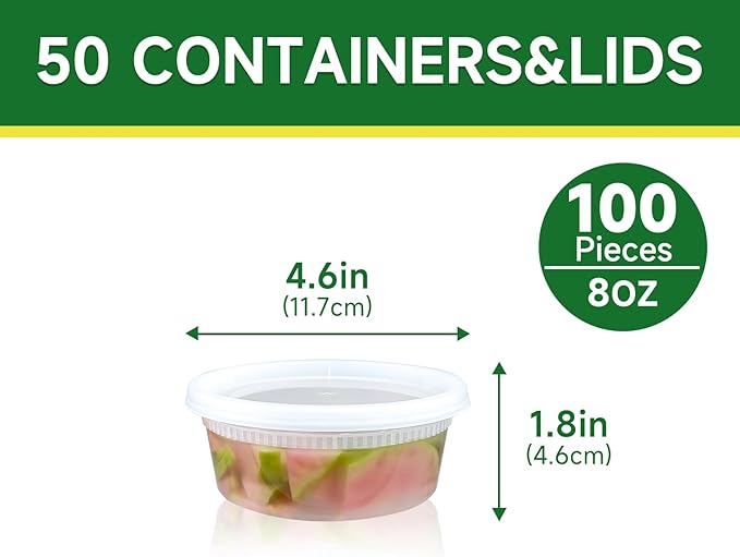 Dealusy 50 Set 8 oz Deli Containers with Lids, Leak-Proof BPA Free Plastic Take Out Bowls, Food Storage Containers for Takeout Meal Prep Storage, Freezer, Microwave & Dishwasher Safe
