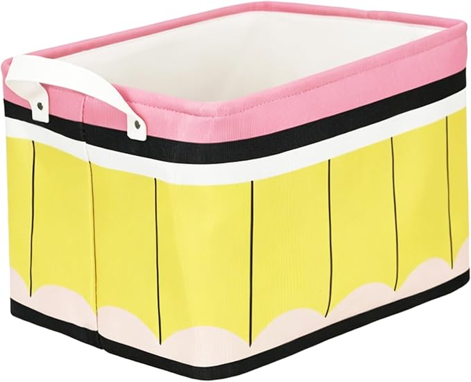 FYSUIMU Back to School Rectangle Collapsible Storage Basket Pencil Open Toy Organizer Bag with Handle 15 x 10.2 x 9.4 Inch Large Laundry Dirty Cloth Storage Bin for Books Bedroom Closet