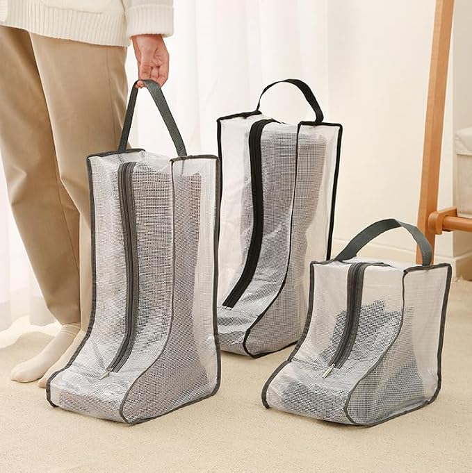 2 Set Black Edge Shoe Storage,Portable Tall Boots Storage&Protector Bag | Protector Bag,Shoe Dust Bags,Shoe Sleeves for Travel,Clear Boots Cover,Shoes Packing Organizers for Adult Sneakers