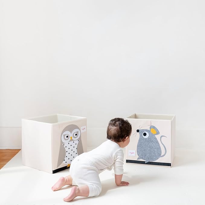 3 Sprouts Toy Storage Organizer: Toy Box Cube Organizer for Playroom, Nursery - Foldable Storage Bin - Owl