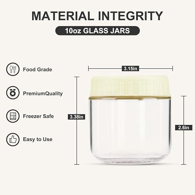 SHOWIN Overnight Oats Containers with Lids, 10oz Glass Jars with Lids 4 pcs, Milk White, Wide Mouth Mason jars for Salad, Yogurt, Snacks, Meal Prep