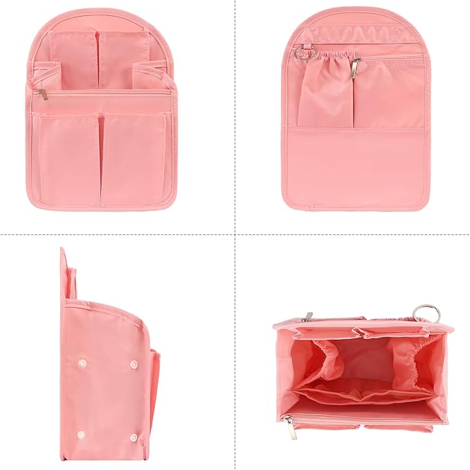 Surblue Backpack Organizer Insert Liner Hanging Travel Rucksack Purse and Handbag Insert Pocket, High-capacity Divider Foldable Nylon Shoulder Bag Organizer for Men and Women, (Purepink, M)