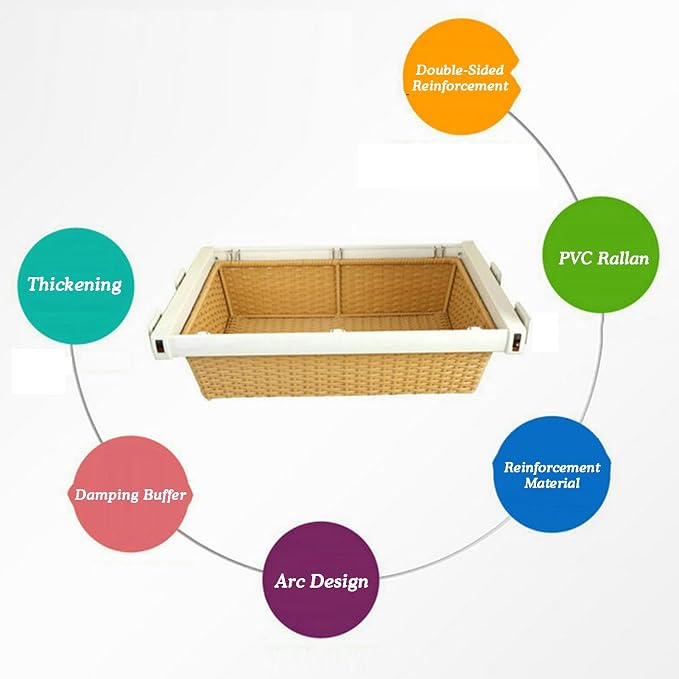 Pull Out Hanging Drawer,Rattan Under Shelf Storage Basket,Sliding Stackable Storage Bins,Adjustable Width 864-924mm,for Kitchen Bathroom Cabinets(Color2)