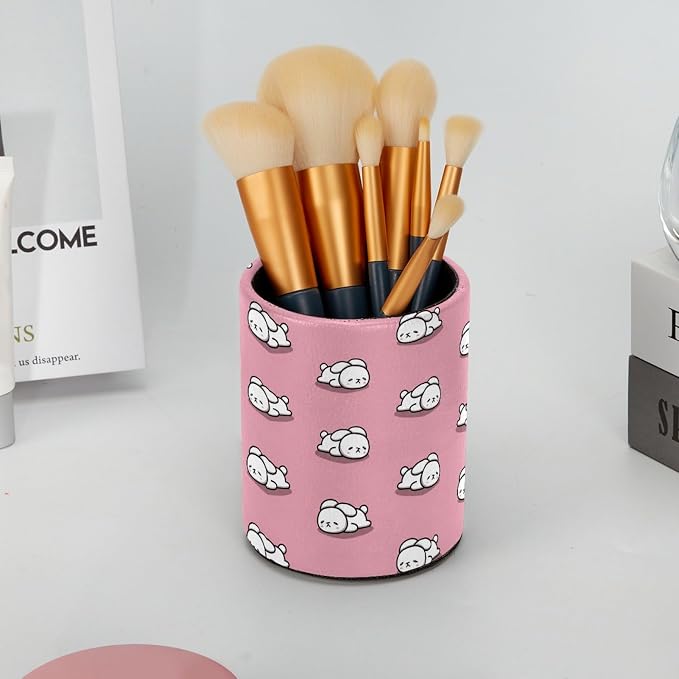 Cute Pink and Rabbit Pen Holder Pencil Organizer for Desk, 3.1” x 3.1” x 3.9” Pencil Cup Office Supplies, Large Capacity Cute Pen and Makeup Brush Holder for Home, School, Desktop