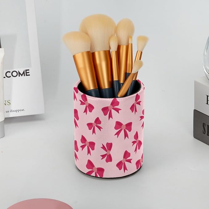 Red Bows Pen Holder Pencil Organizer for Desk, 3.1” x 3.1” x 3.9” Pencil Cup Office Supplies, Large Capacity Cute Pen and Makeup Brush Holder for Home, School, Desktop