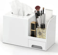 Chintu Makeup Brush Tissue Holder, Acrylic Makeup Organizer, Desk Organizer for Dorm, Bathroom Drawer Organizers and Storage, Countertop Makeup and Tissue Organizer Vanity, White