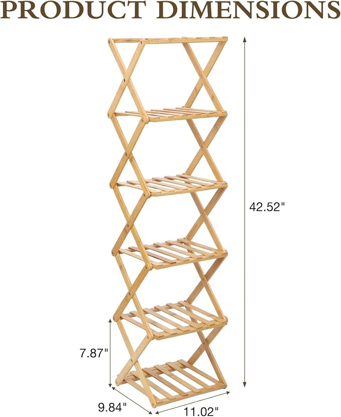 Bamboo Shoe Rack 6 Tier Foldable Shoe Rack for Entryway | Narrow Vertical Shoe Organizer Free Standing Shelf, Multifunctional Slim Storage for Bedrooms Living Room Corner