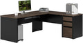 Bestar L Shaped Desk with Drawers and Keyboard Tray, Executive Workstation for Home or Professional Office, 72 Inches, Connexion Collection, Antigua and Black | With Drawers and Keyboard Tray; The Bestar Connexion L Shaped Desk with Drawers presents a ...