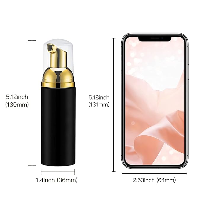Travel Foam Pump Bottle - 2oz Small Size Foaming Hand Soap Dispenser - Mini Portable Mousse Lash Shampoo Kit Container for Hair - Empty Leak Proof Plastic Gold &Black Foamer 3Pack