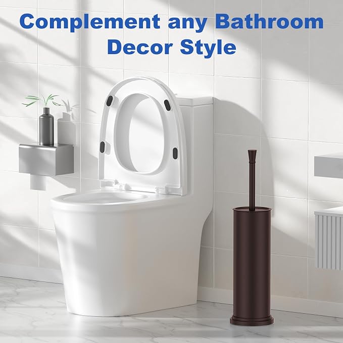 Toilet Brush and Holder Set：304 Stainless Steel Heavy Duty Toilet Bowl Brush，Removable Inner Bowl and Splash Protection，Bathroom Toilet Brush-Dense Bristles for Through Cleaning