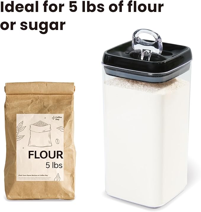 Felli Flip Tite Storage Container with Lid 6" XL Air Tight Ring Lock Top, Clear Acrylic Canister Set for Kitchen, Pet Cat Dog Food Treats (Nest-L, Black) NLQUA4-050(870191)