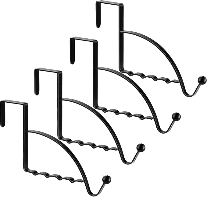 Hotop 4 Pieces Over The Door Hooks Hanger Multi Hanging Storage Organizers Valet Hooks for Coats Clothes Hoodies Hats Scarves Purses Keys Bath Towels Robes and More(Black)