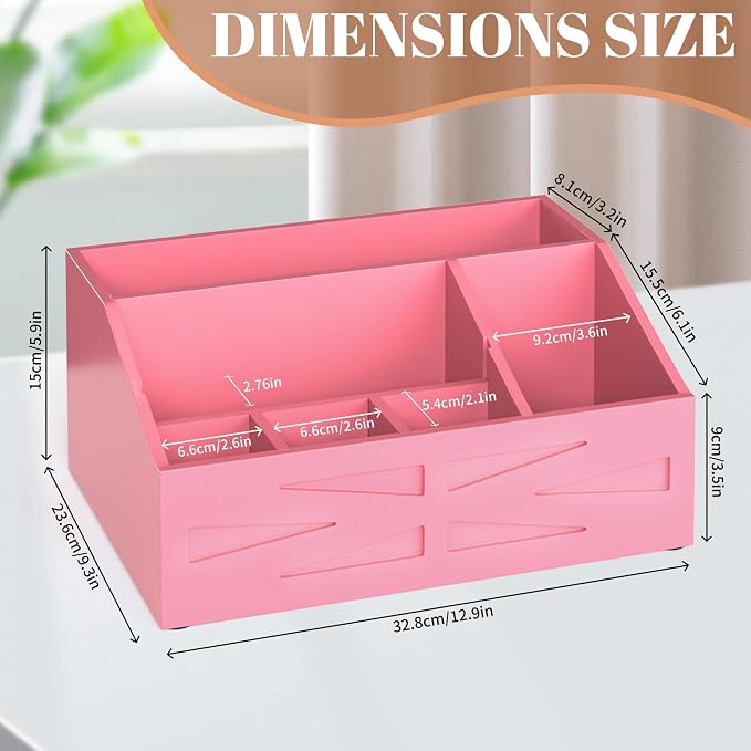 Wood Mail Organizer Countertop,Farmhouse Desk and Kitchen Countertop Storage, Letter Sorter, Desk Mail and Bill Organizer, Desktop File and Paper Holder (Pink)