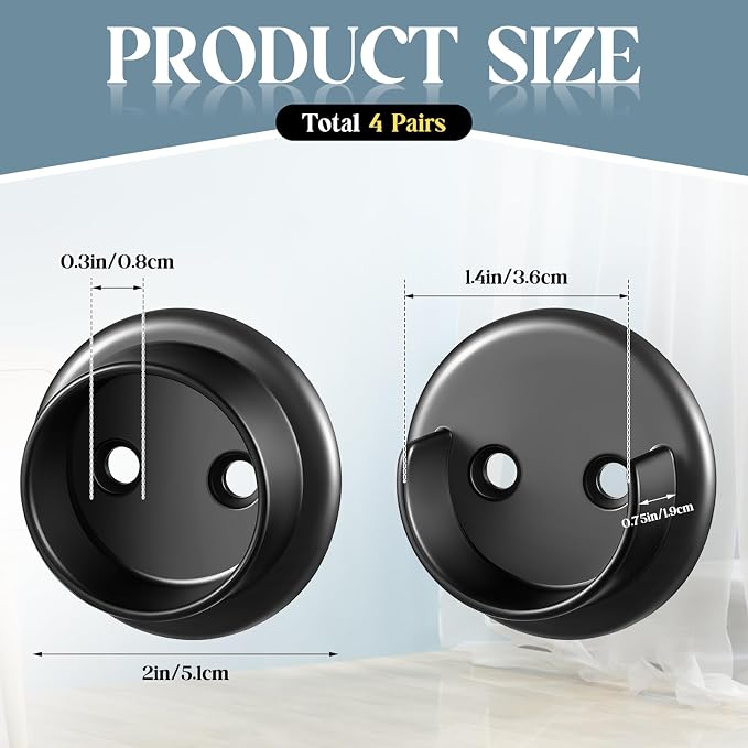 Yaocom 2 Pairs Matte Black Metal Closet Rod Bracket Set Heavy Duty Shower Curtain Closet Pole Socket Accept 1-3/8 Diameter with Screw on Attachment for Wardrobes Shelf