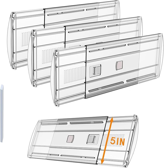 3 Pack Adjustable Heavy-Duty Drawer Dividers for Clothes,5" High Expandable From 13-21" Clear Drawer Organizers, PC Plastic Separators for Dresser/Bedroom/Bathroom/Kitchen/Office Storage
