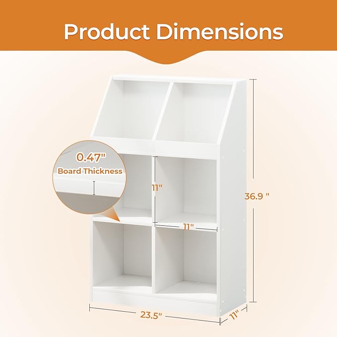 NELYE 6-Cube Wooden Storage Bookcase - 11-Inch Open Shelf Cabinet, Simple Modern Bookshelf Organizer for Home Office, Living Room, White