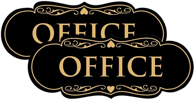 All Quality Designer Office Sign | Easy Installation - Black/Gold - Large (2 Pack)