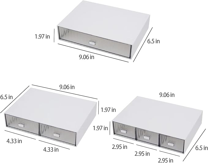 Desk Drawer Organizer, Stackable Office Supplies Storage, Plastic Drawer, Desk Grocery Organizer for Stationery/Office Supplies (White, 2 Compartments)