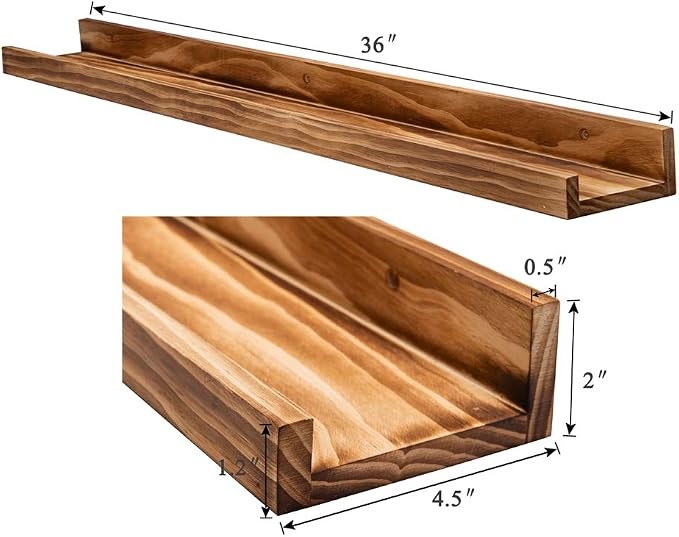 AZSKY Rustic Wood Floating Shelves for Nursery Books Long Wall Bookshelf Photo Picture Ledge Shelf with Lip Wall Shelf for Kids Bedroom Bathroom Living Room Office Frames 36 Inches Set of 2